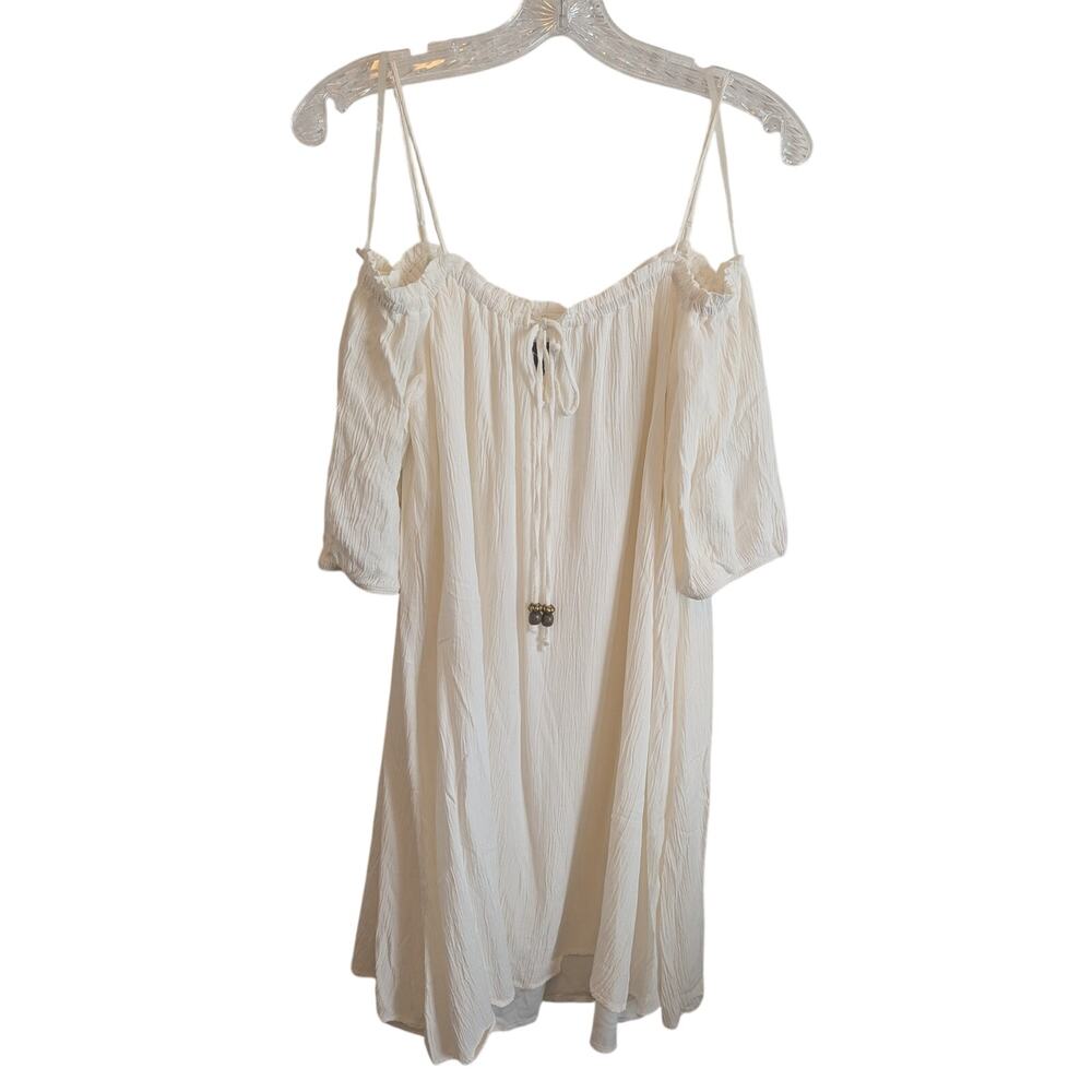 Naif Womens Large Creamy White Peasant Off Shoulder Dress Flowy Hippy Boho